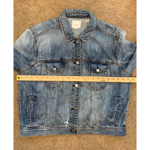 American Eagle Jacket Mens XL Denim Trucker Distressed Y2K  Jean Button Up - Picture 4 of 9